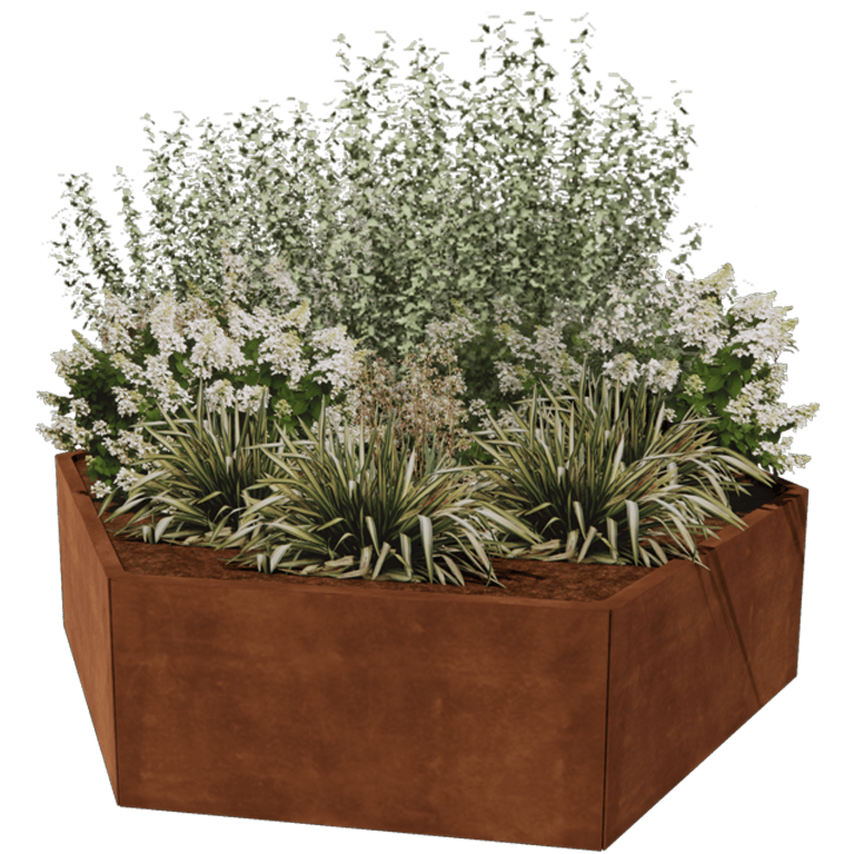 Corten acél virágláda - Hatszög - 199,3 x 173,2 cm