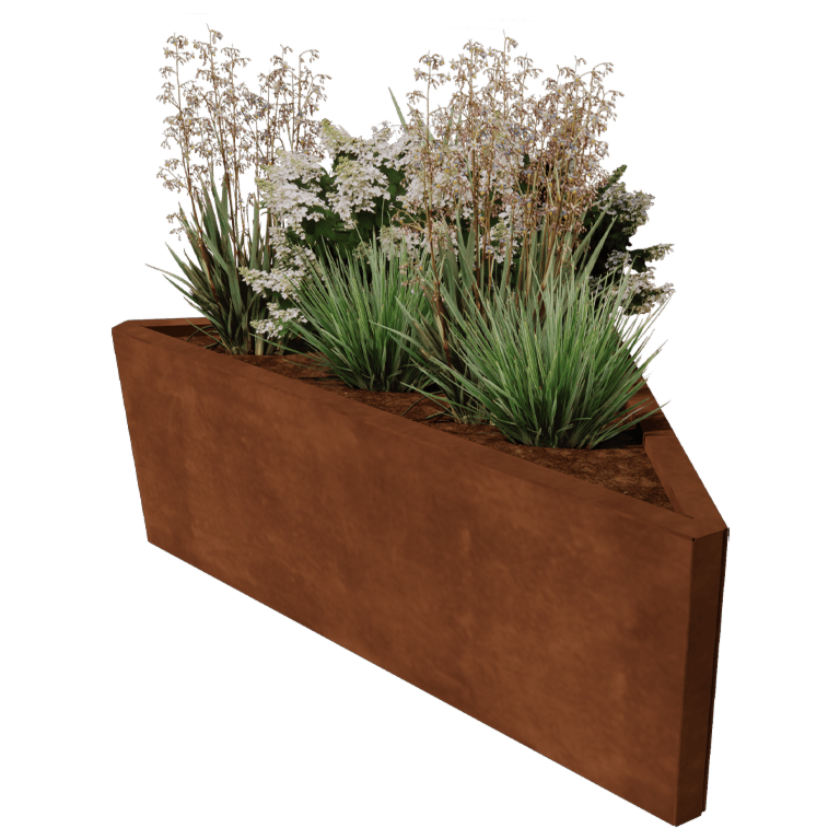 Corten acél virágláda - Egyenlőtlen oldalú háromszög - 112,2 x 60,5 cm