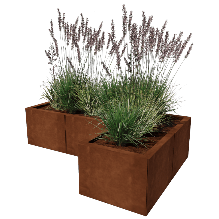 Corten acél virágláda - L-alak - 120 x 80 cm