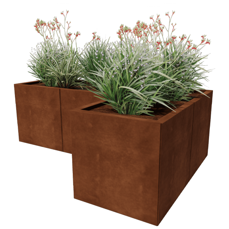 Corten acél virágláda - L-alak - 150 x 100 cm