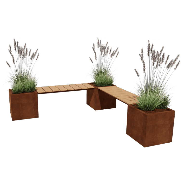 Corten acél virágláda - Négyzet - Sarok - 221,2 x 221,2 x 50 cm - Paddal