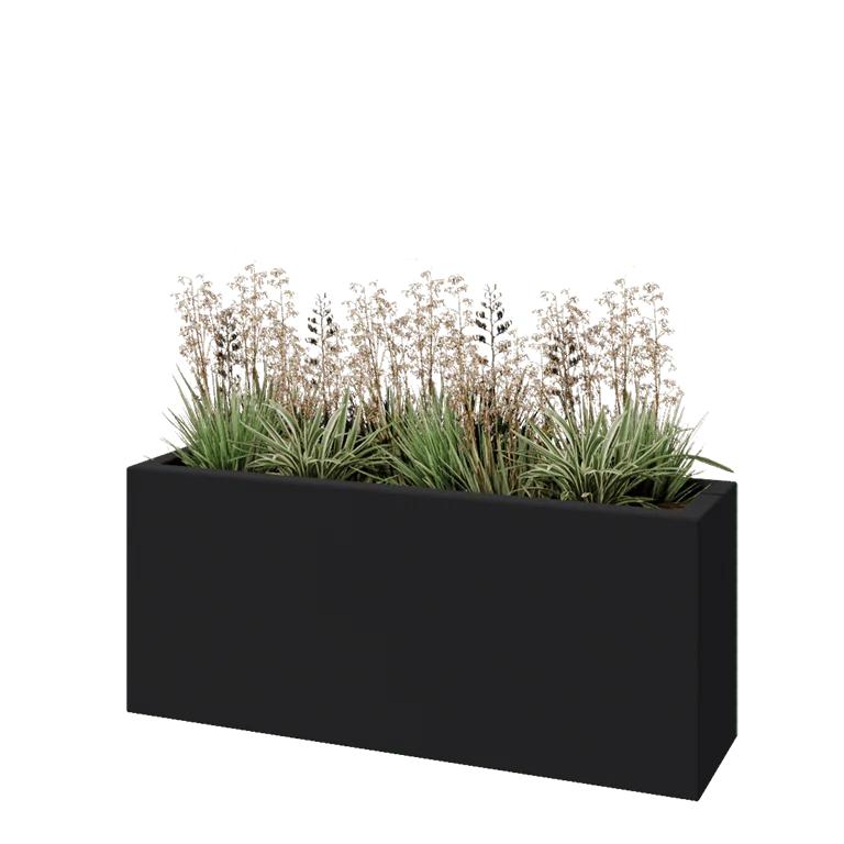 Üvegszálas virágláda - Téglalap alakú - 120 x 30 x 50 cm - RAL7021 matt (fekete szürke) - Alátéttel