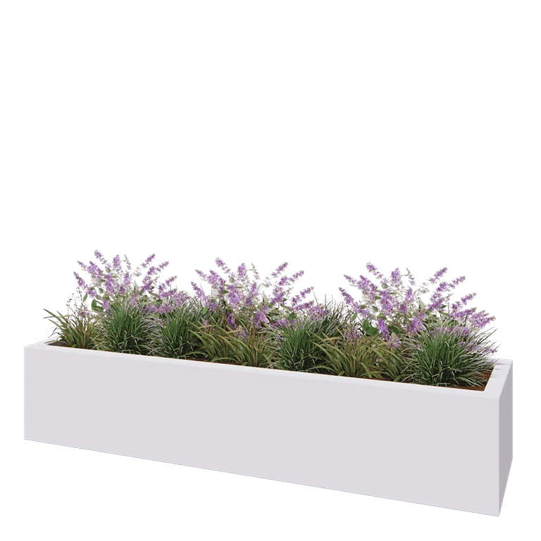 Üvegszálas virágláda - Téglalap alakú - 200 x 50 x 40 cm - RAL9010 matt (fehér) - Alátéttel