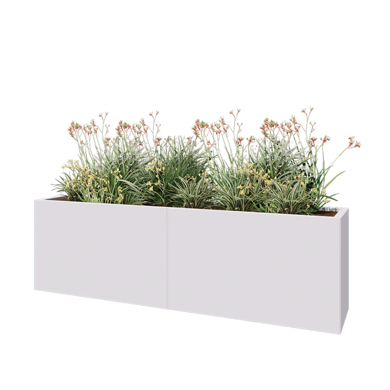 Acél virágláda XXL - Téglalap - 200 x 40 x 60 cm - RAL9010 matt (fehér) - Fenéklemez nélkül