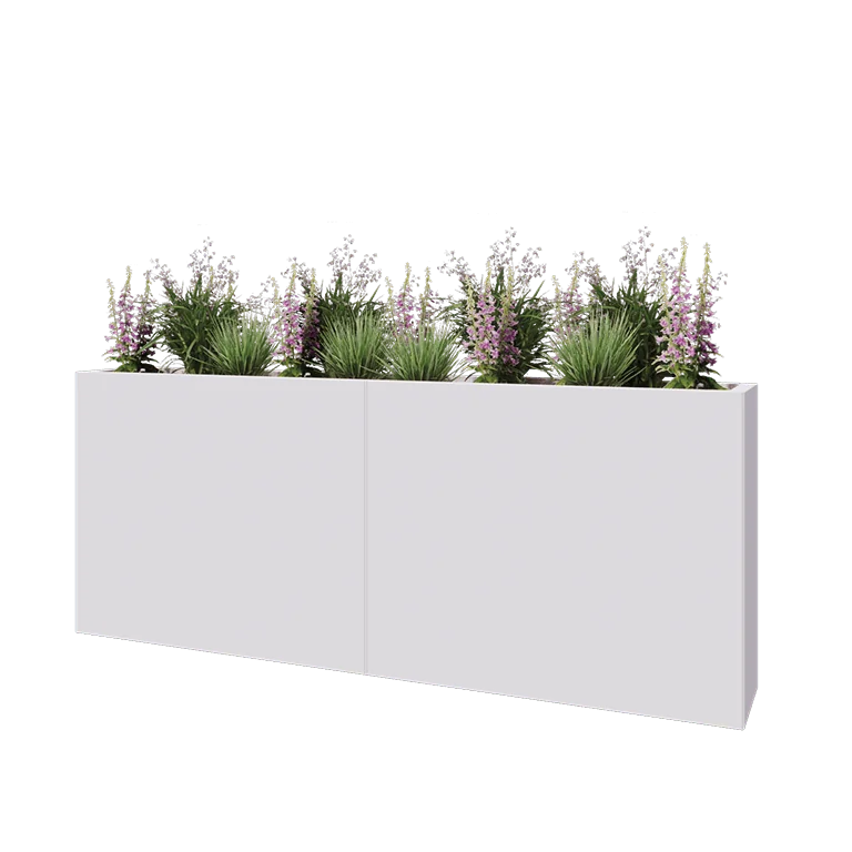 Acél virágláda XXL - Téglalap - 200 x 30 x 80 cm - RAL9010 matt (fehér) - Fenéklemezzel
