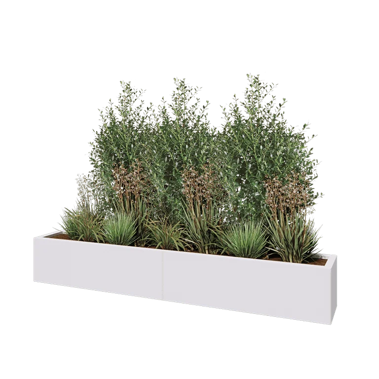 Acél virágláda XXL - Téglalap - 200 x 30 x 30 cm - RAL9010 matt (fehér) - Fenéklemezzel