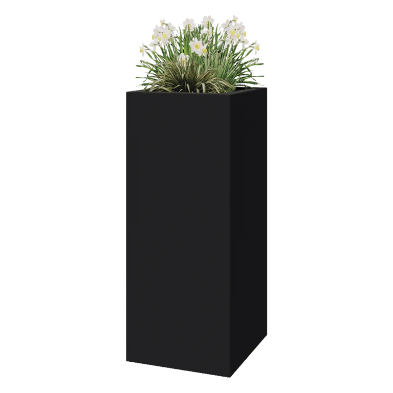 Üvegszálas virágláda - Négyzet - 50 x 50 x 120 cm - RAL7021 matt (fekete szürke) - Alátéttel