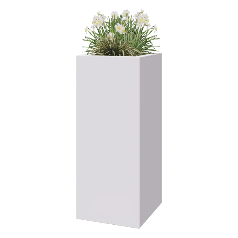 Üvegszálas virágláda - Négyzet - 50 x 50 x 120 cm - RAL9010 matt (fehér) - Alátéttel