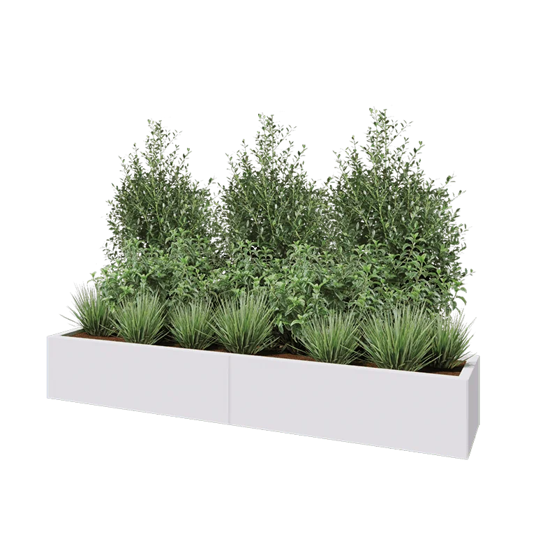 Acél virágláda XXL - Téglalap - 200 x 40 x 30 cm - RAL9010 matt (fehér) - Fenéklemez nélkül