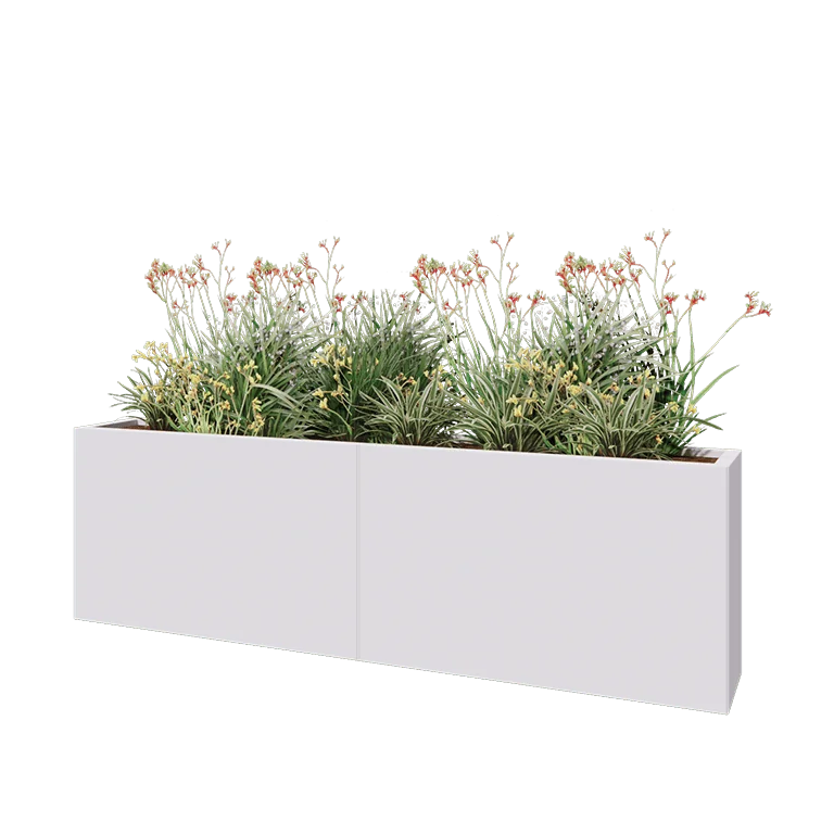 Acél virágláda XXL - Téglalap - 200 x 30 x 60 cm - RAL9010 matt (fehér) - Fenéklemez nélkül