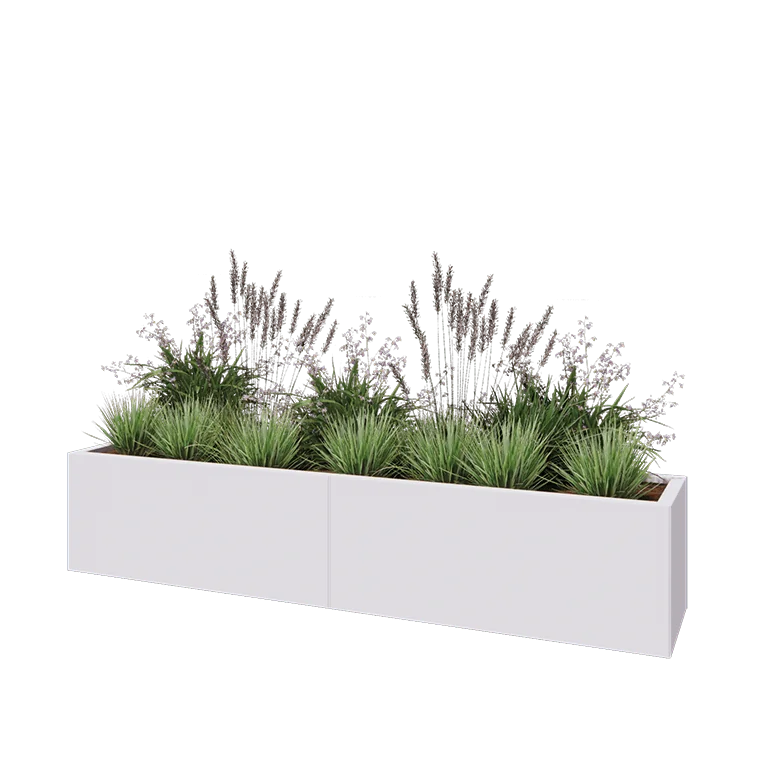 Acél virágláda XXL - Téglalap - 200 x 40 x 40 cm - RAL9010 matt (fehér) - Fenéklemez nélkül