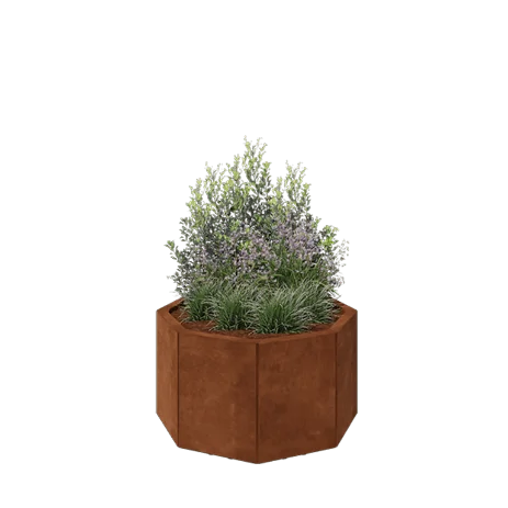 Corten acél virágláda - Nyolcszög - 72,4 x 72,4 x 40 cm - Fenéklemezzel - Lábakkal