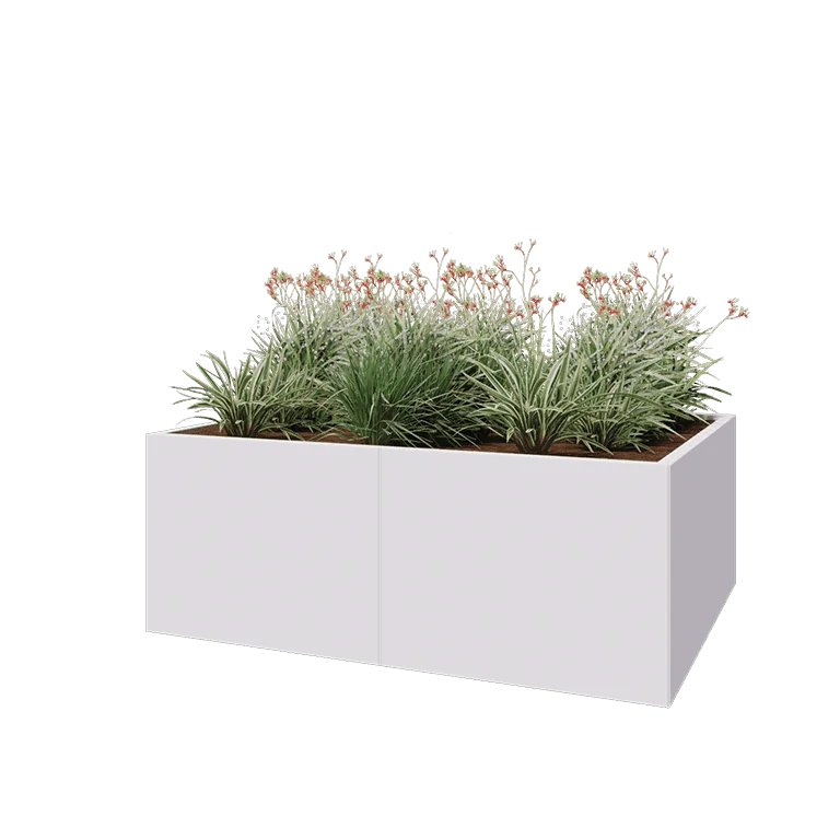 Acél virágláda XXL - Téglalap - 160 x 120 x 60 cm - RAL9010 matt (fehér) - Fenéklemez nélkül