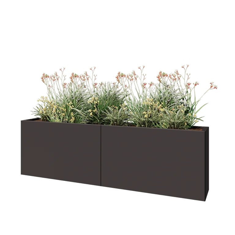 Acél virágláda XXL - Téglalap - 200 x 30 x 60 cm - Más RAL szín - Fenéklemezzel