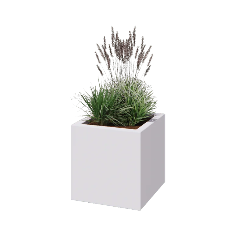 Üvegszálas virágláda - Négyzet - 50 x 50 x 50 cm - RAL9010 matt (fehér) - Alátéttel