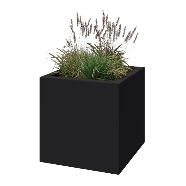 Üvegszálas virágláda - Négyzet - 70 x 70 x 70 cm - RAL7021 matt (fekete szürke) - Alátéttel